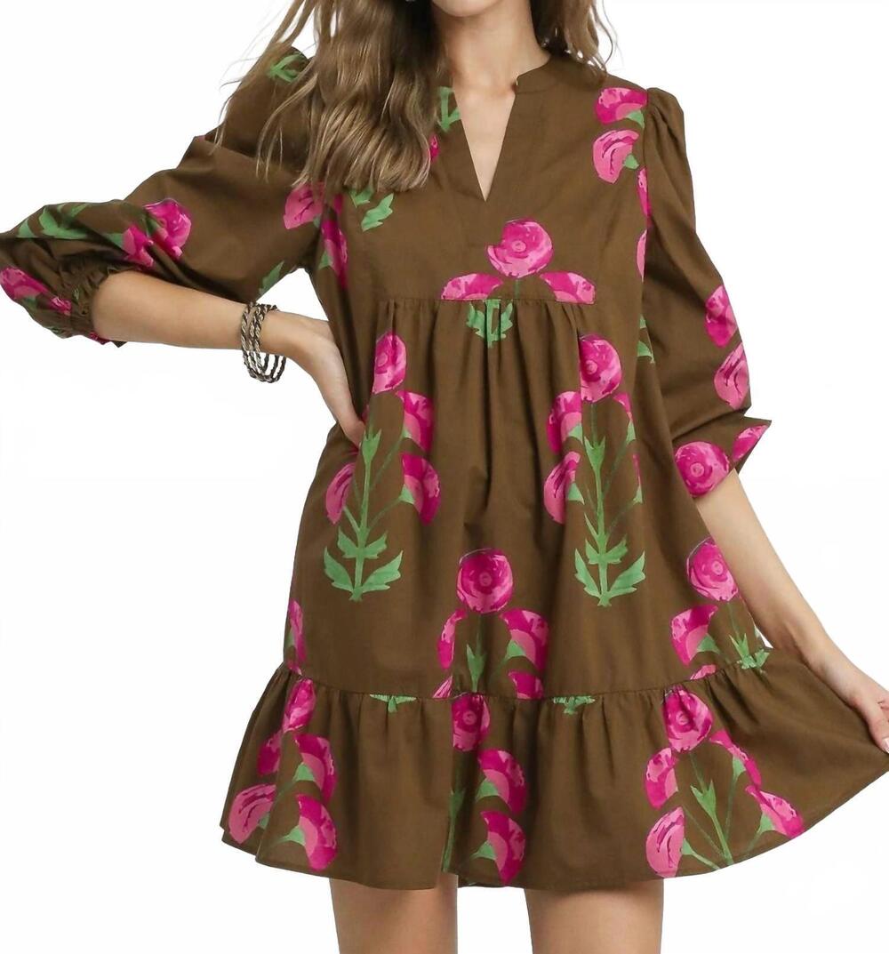 NEW UMGEE floral babydoll dress in brown/pink